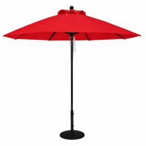 Red umbrella with matching pulley cord pin and chain